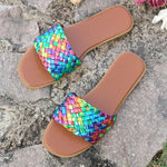 Women's Casual Color Woven Flat Beach Slippers 78172050S
