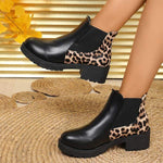 Women's Leopard Print Chunky Heel Short Boots 58764361C