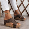 Women's Studded Peep Toe Platform Wedge Sandals 91422579C