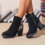 Women's Vintage Embroidered Block Heel Ankle Boots 17723971C