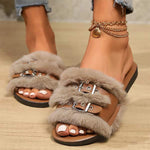 Women's Flat Belted Fur-Lined Slippers 96239205C