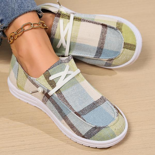 Women's Lace-Up Casual Plaid Flat Canvas Shoes 06532324S