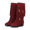 Women's Beaded Fringe Wedge Knee-High Boots 91869043C