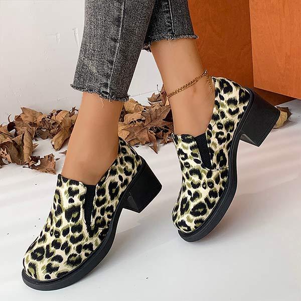 Women's Fashionable Leopard Print Chunky Heel Slip-On Shoes 54376143C