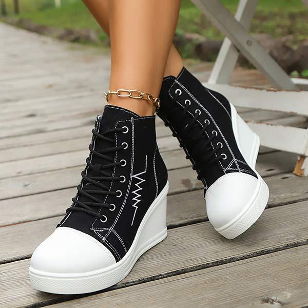 Women's Lace-Up Wedge Canvas Casual Shoes 65864246C