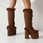 Women's Fur Boots Platform High Heel Gothic Boots 55363358C