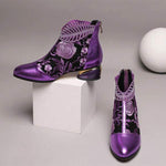Women's Embroidered Rhinestone Chunky Heel Martin Boots 58815161C
