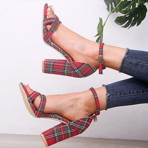 Women's Fashion Plaid Block Heel Dress Sandals 62049611S