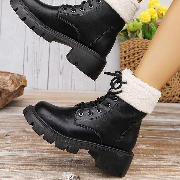 Women's Casual Fur Collar Cuffed Thick-Soled Martin Boots 29801010S