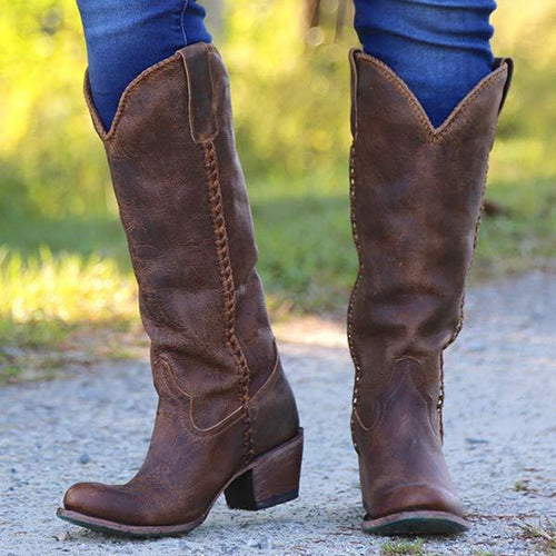 Women's Mid-Heel Round Toe Western Cowboy Boots 82688201C