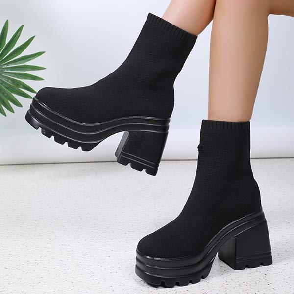 Women's Platform High-Heeled Fashion Chunky Ankle Boots 48030410C