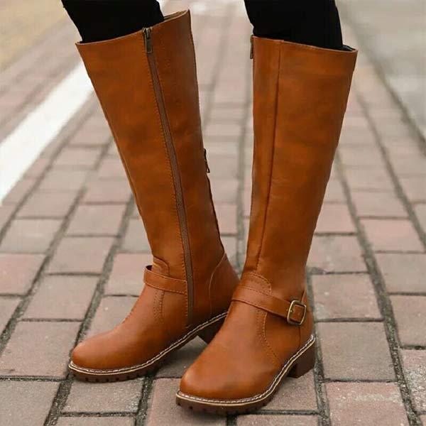 Women's Side Zipper Chunky Heel Over-the-Knee Boots 09307627C