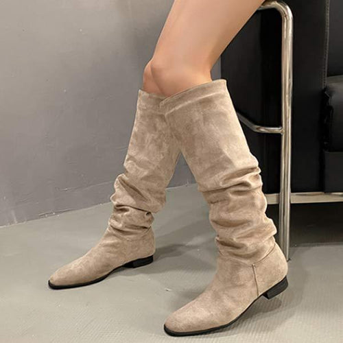 Women's Vintage Suede Stacked-Heel Rider Boots 05733777C