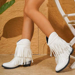 Women's Tassel Woven Retro Western Fashion Boots 46685118C