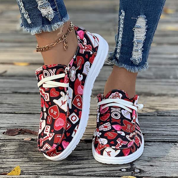 Women's Flat Love Printed Canvas Shoes 90752453C