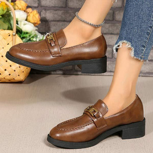 Women's Retro Brown Metal Buckle Loafers 14889988C