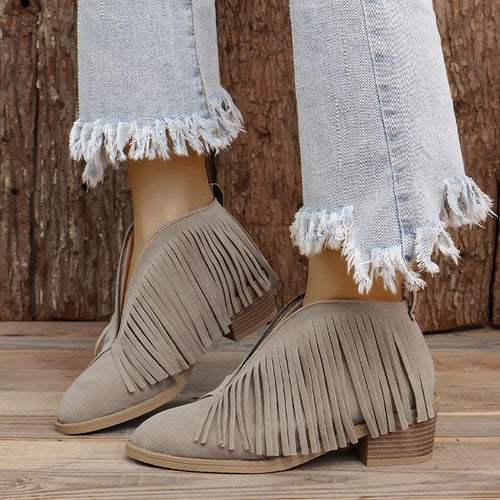 Women's Casual Tassel Block Heel Ankle Boots 17883851S