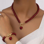 Elegant Imitation Pearl Heart Bracelet Necklace Set 11998780S