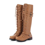 Women's High-Cut Lace-Up Riding Boots with Buckle and Studded Details 92176439C