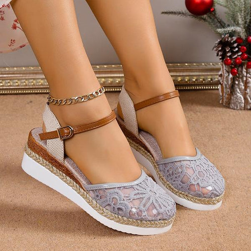 Women's Casual Mesh Embroidered Wedge Sandals 03464073S