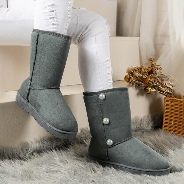Women's Casual Pearl Decorated Mid-calf Snow Boots 92779322S