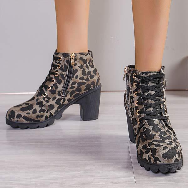 Women's Autumn/Winter Lace-Up Chunky Heel Ankle Boots 10477515C