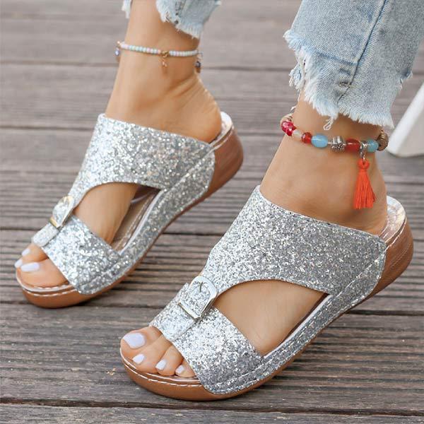 Women's Thick-Soled Belt Buckle Wedge Sandals 37058295C