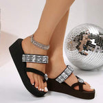 Women's Rhinestone Wedge Thick-soled Fish Mouth Fashion Slippers 64948813C