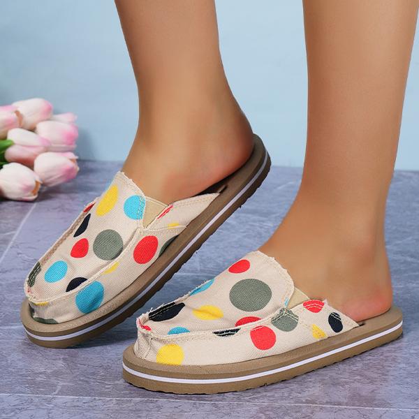 Women's Colorful Circle Casual Canvas Flat Slippers 86408008S