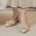 Women's Pointed Toe Thick Heel Bridal Shoes High Heels 66437946C