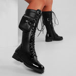 Women's Fashion Lace-Up Knee-High Boots with Side Decorative Bags 32036971S