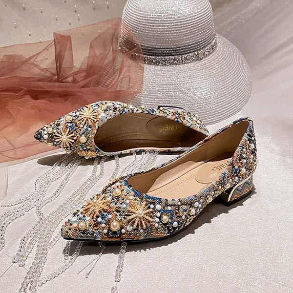 Women's Pointed Toe Flat Shoes with Rhinestone Detail 84856316C