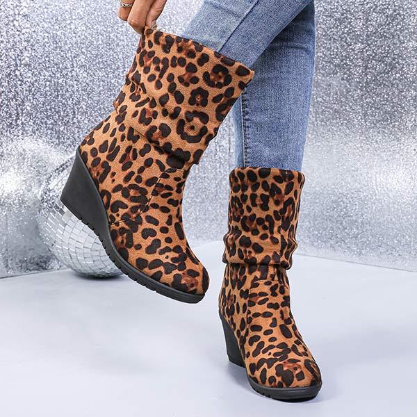 Women's Fashion Leopard-Print Side Zipper Mid-Calf Boots 12461806C