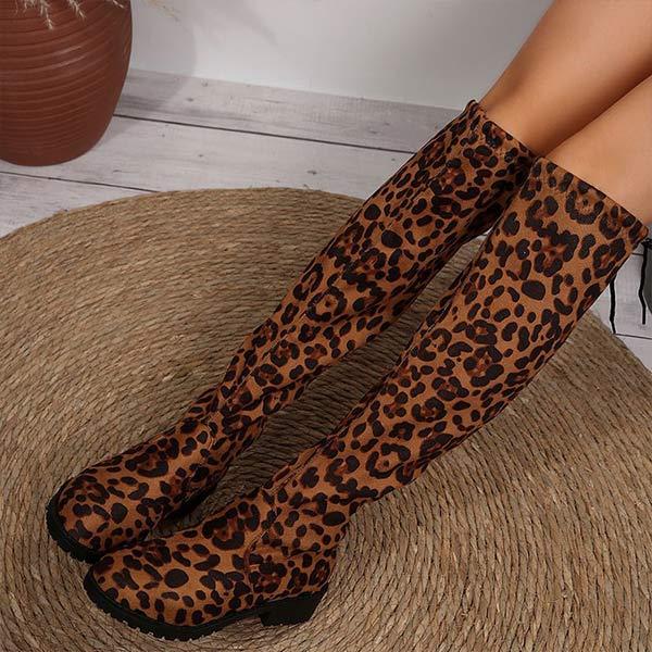 Women's Leopard Print Over-the-Knee Stretch Boots 03914668C