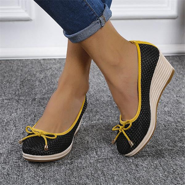 Women's Casual Thick Sole Fashion Bow Wedge Shoes 64051062S