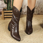 Women's Retro Stitching Contrast Color Western Cowboy Boots 45280608S