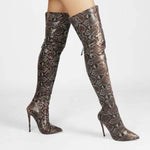 Women's Snake-Print Over-the-Knee Stiletto Boots with Back Zipper 96080466C