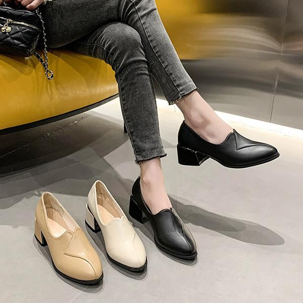 Women's Casual Slip-On Thick Heel Pointed Toe Shoes 94112221S