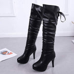 Women's High-Heeled Lace-Up Knee-High Boots 12194319C