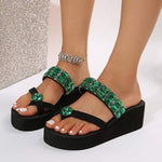 Women's Rhinestone Wedge Thick-soled Fish Mouth Fashion Slippers 64948813C