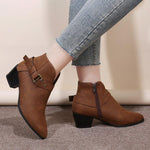 Women's Fashionable Retro Belt Buckle Block Heel Ankle Boots 82952903S