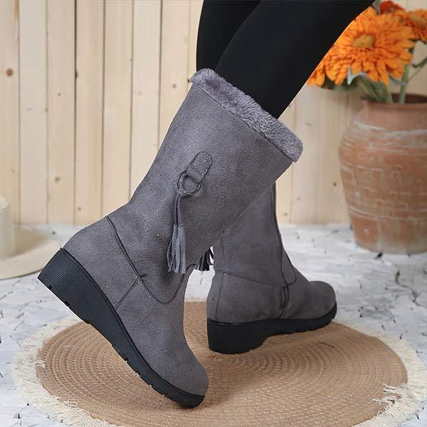 Women's Flat Fur-Lined Thickened Mid-Calf Snow Boots 15715072C