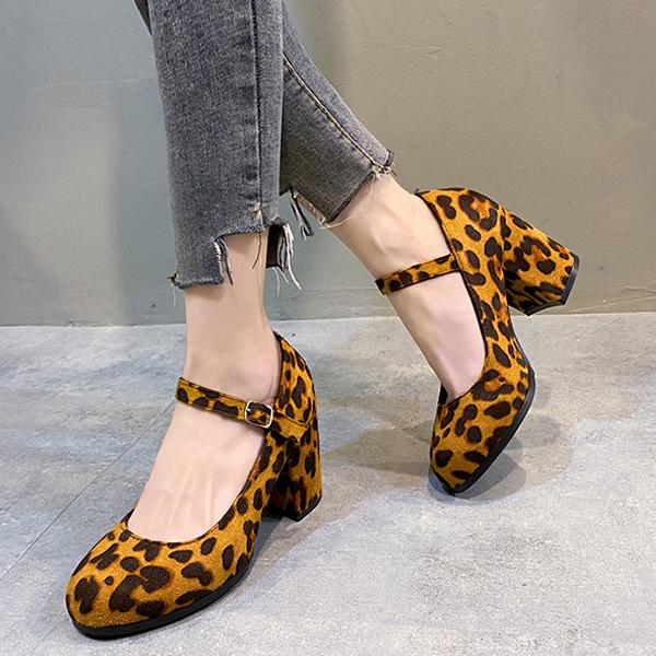 Women's Retro Leopard Buckle Pumps 89386006S