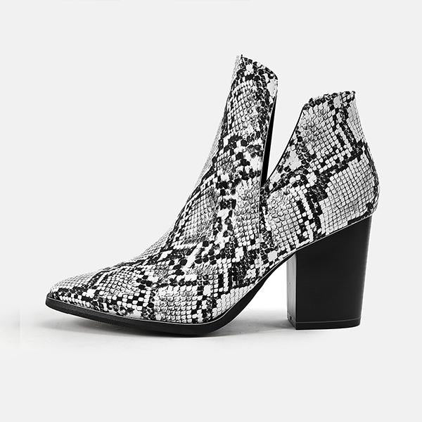 Women's Stylish Snakeskin Pattern Thick Heel Ankle Boots 16046217S