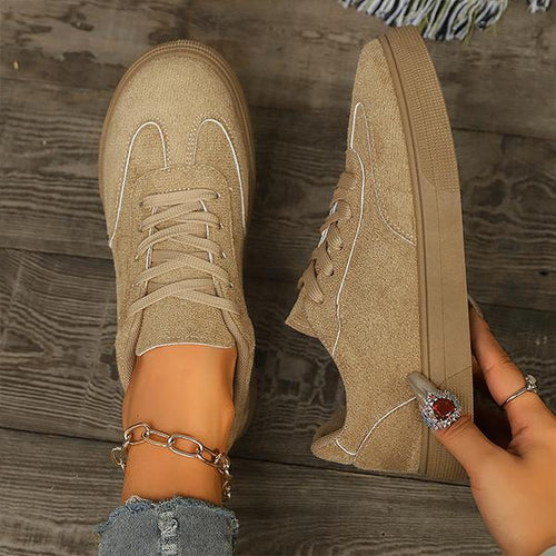 Women's Flat-Soled Lace-Up Suede Casual Sneakers 23828585S