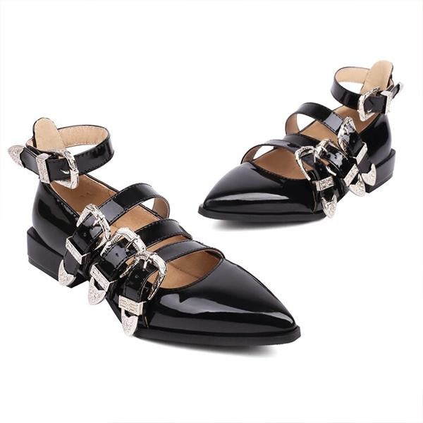 Women's Fashionable Retro Belt Buckle Flat Shoes 66905449S