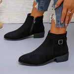 Women's Retro Chunky Heel Ankle Boots with Buckle Strap 66893818C