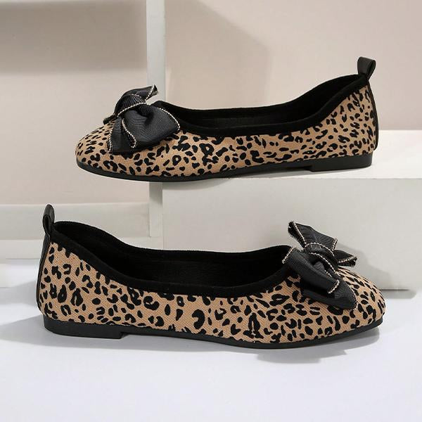 Women's Casual Leopard Print Bow Chain Flats 26248242S