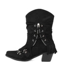 Women's Mid-Calf Fringe Buckle Boots 35308235C