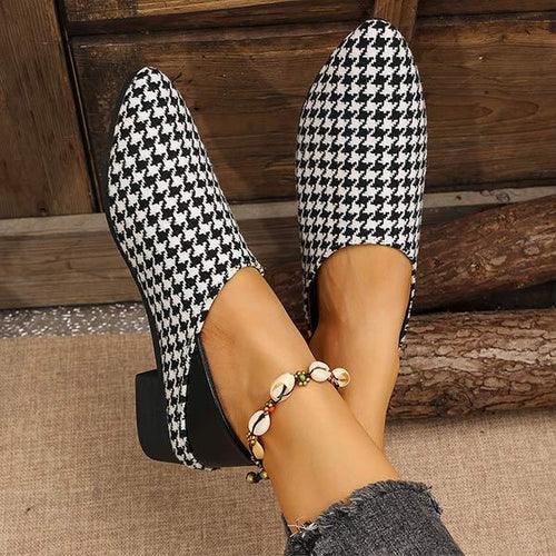 Women's Pointed Toe Houndstooth Low Heel Slip-On Two-Way Flats 72943296C